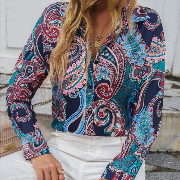 Luxe paisley print button down shirt - Picture 1 of 5